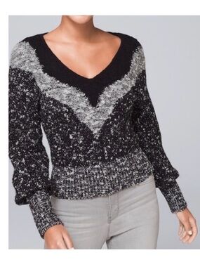 White House Black Market Black and White V-Neck Sweater